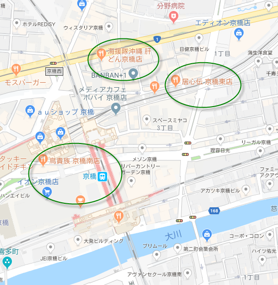 京橋の居酒屋の地図